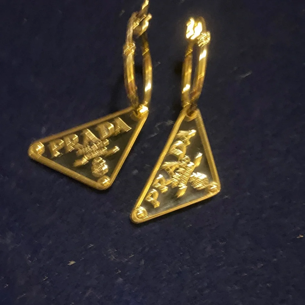 Prada Gold Logo Triangle Earrings - Picture 2 of 7